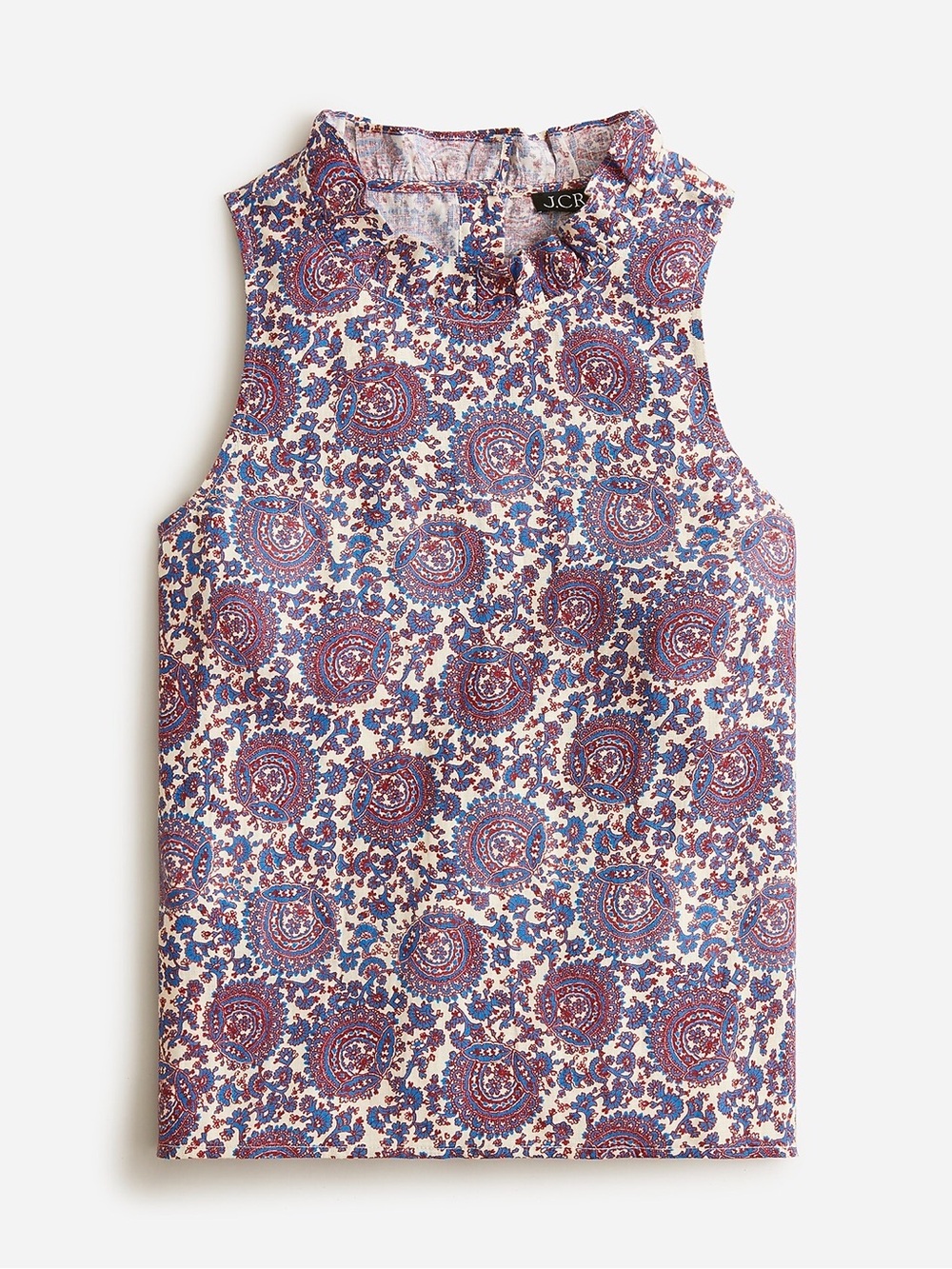 J. Crew Fleur Top in Floral Linen Sleeveless Paisley Mock-Neck Size XS